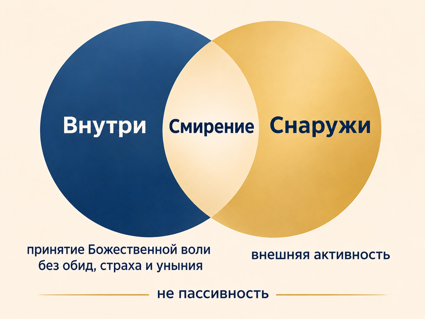 Схема: смирение в женских родовых программах объединяет внутреннее принятие и внешнюю активность, а не пассивность