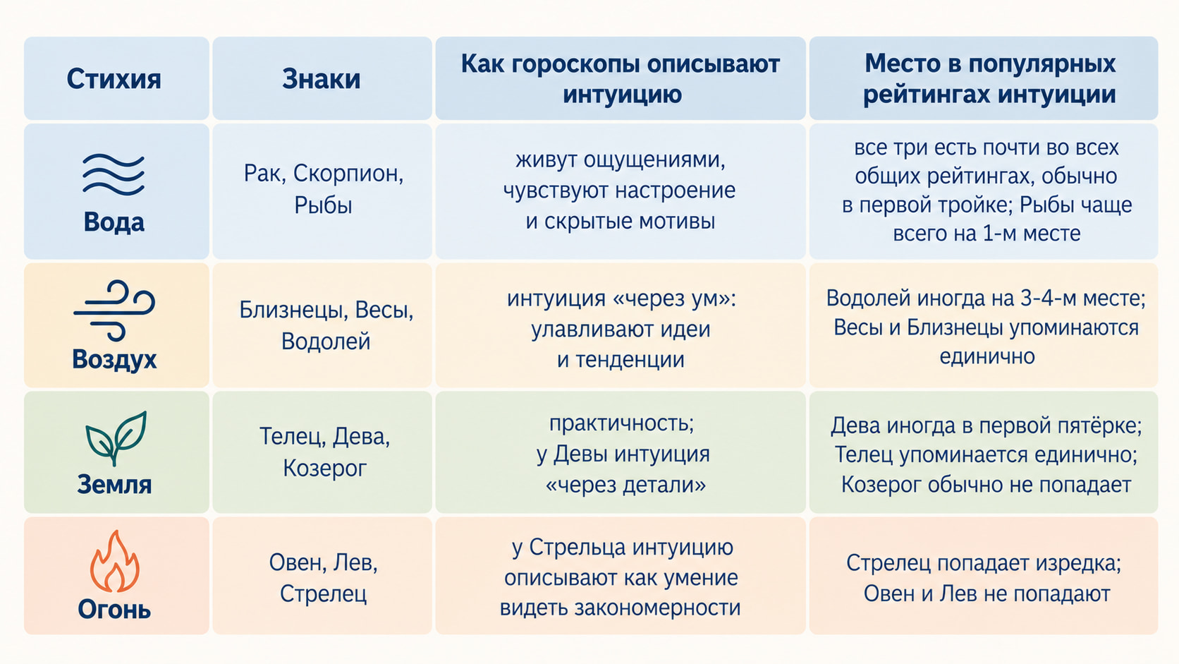 Астрология и интуиция четыре стихии