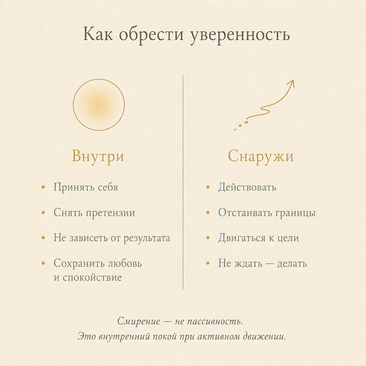 Инфографика &laquo;Внутри и снаружи&raquo; &mdash; модель обретения уверенности в себе: принятие внутри и действие вовне